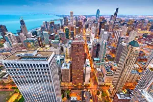 Chicago, Illinois, USA aerial cityscape at dusk