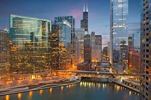 Images Dated 8th May 2018: Chicago, Illinois, USA cityscape on the river at twilight