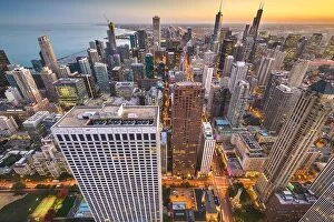 Images Dated 22nd October 2018: Chicago, Illinois, USA downtown city skyline from above at dusk
