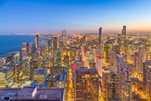 Images Dated 22nd October 2018: Chicago, Illinois, USA downtown city skyline from above at dusk