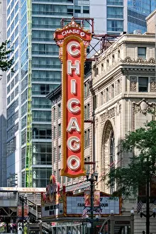 State Street Prints: Chicago Theatre neon sign, North State Street, Downtown Chicago, IL