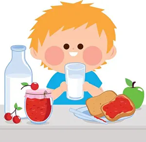 Cafeteria Prints: Child eating at home in the kitchen