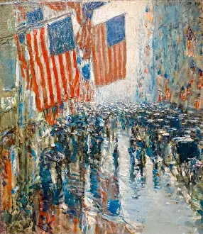 Impressionist Prints: Childe Hassam, Rainy Day, Fifth Avenue, landscape painting, 1916