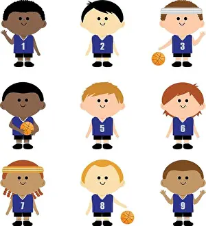 Basket Prints: Children basketball players team