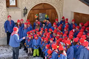 Habit Prints: Children celebrating Chalandamarz, Brail, Lower Engadine, Graubünden, Switzerland