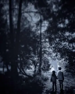 Kids Prints: Two children holding hands in a forest