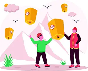 children go out at night carrying paper lanterns and solve riddles on the lanterns concept