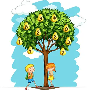 Children and pear tree with numbers