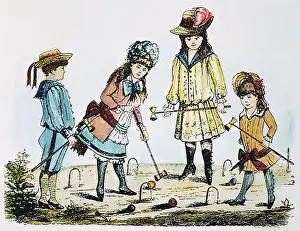 Croquet Prints: CHILDREN PLAYING CROQUET. /nAmerican engraving, late 19th century
