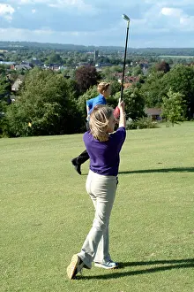 Grip Prints: Children playing Golf on the fairway Hampshire England UK