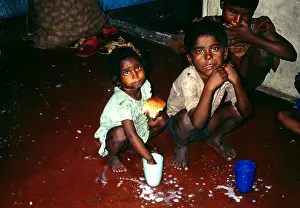 Kolkata Prints: Children from the Slums being fed Kolkata India