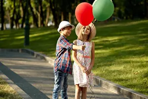 Valentines Day Prints: Children's romantic date in summer park