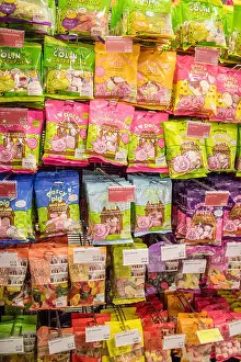 Sugary Prints: Children's sweets on display in a M&S store. England, UK