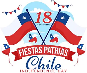 Independence Day Prints: Chile Independence Day Vector Illustration of Fiestas Patrias Celebration with Waving Flag in National Holiday Flat