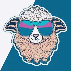 Vector Illustration Prints: ChillFlock: Awesome Sunglass-Wearing Sheep Vector Illustration for Stickers