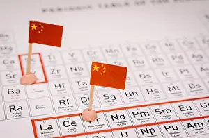 Scarcity Prints: China flags on periodic table highlighting rare earths