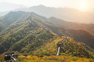 Images Dated 23rd October 2017: China The great wall distant view compressed towers and wall segments autumn season in mountains