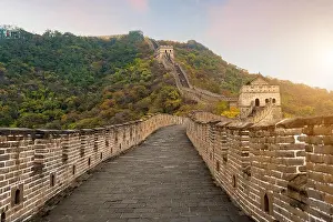 China The great wall distant view compressed towers and wall segments autumn season in mountains near Beijing ancient chinese fortification military l