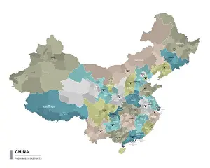 Jiangxi Prints: China higt detailed map with subdivisions
