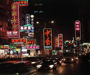 Street Scenes Prints: China. Hong Kong. Kowloon. Nathan Road at night
