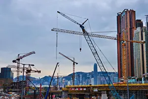 Hong Prints: China, Hong Kong, Kowloon, new buit construction, worksite