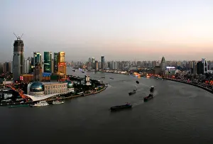 Pudong Prints: China, Shanghai. View from the Hyatt on the Bund Hotel in Shanghai