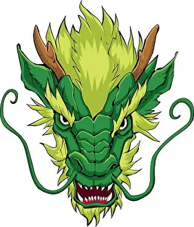 Emerald Prints: Chinese Dragon Head Green