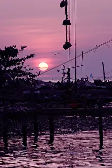 Kerala Prints: Chinese Fishing Nets At Sunset Kochi Kerala India