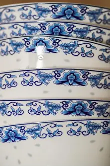 Crockery Prints: Chinese food ceramic tableware blue and white porcelain bowl - Image