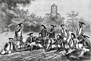 Man Only Prints: Chinese gunners, China. Old 19th century engraved illustration