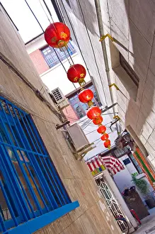House Building Prints: Chinese lanterns hanging in an alley of Shanghai - Tianzifang