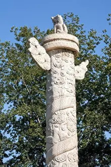 Piles Prints: Chinese marble totem pillar (Huabiao) with dragon carving