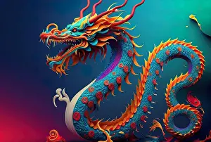 Kong Prints: Chinese New Year Decoration--Closeup of Dancing Dragon and knots