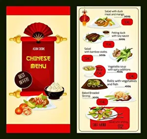 Chopstick Prints: Chinese restaurant menu template with asian cuisine dishes