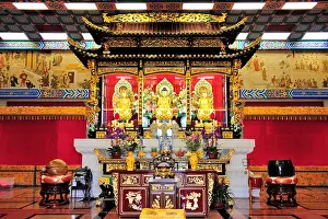 Hong Prints: Chinese temple interior with Buddha statue in Hong Kong