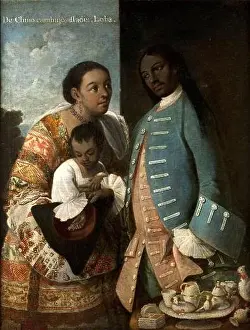 Genre Painting Prints: De chino cambujo e india, loba 1763 by Miguel Cabrera