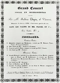 CHOPIN, Frederic (Polish composer 1810 - 1849) - First programme of performance in Paris 1832, 15th January playing in Pleyel's salon