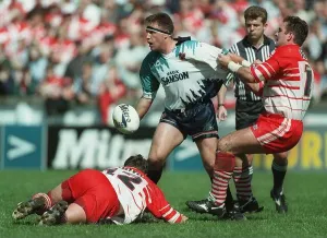 Tackling Prints: CHRIS JOYNT MATT MUNRO BOOTH ST. HELENS V OLDHAM BEARS 08 May 1996