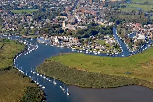 Kingdom Prints: Christchurch, Dorset, UK. The town centre including Christchurch Priory and the River Avon
