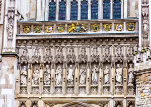 Church Of England Prints: Christian Martyr Statues Above Door Facade Westminster Abbey Church London England