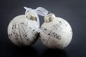 Satin Prints: Christmas baubles made from old music book