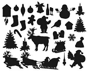 Reindeer Prints: Christmas black silhouettes isolated vector set