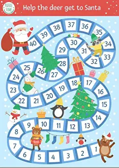 Raccoon Prints: Christmas board game for children with cute animals and Santa Claus