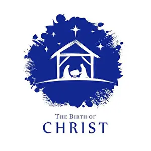 Bethlehem Prints: Christmas christian nativity scene with silhouette Joseph Mary and Jesus in manger