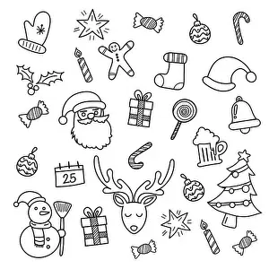 Reindeer Prints: Christmas doodles hand drawn. Vector illustration