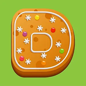 Gingerbread Prints: Christmas gingerbread cookie. Gingerbread letter D