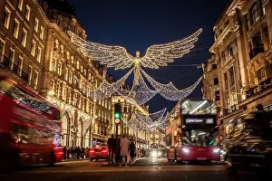 Presents Prints: Christmas Lights on Regent Street London Oxford Street Angel