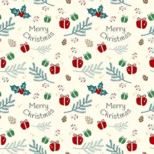 Christmas seamless pattern on light cream background for gift wrapping paper, digital scrapbook etc