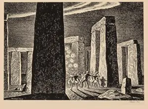 Woodcut Prints: Christmas at Stonehenge. Museum: PRIVATE COLLECTION. Author: ROCKWELL KENT
