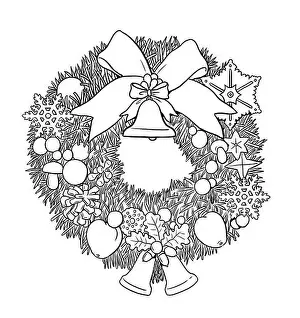 Kinder Prints: Christmas wreath and christmas bell. Christmas template for coloring